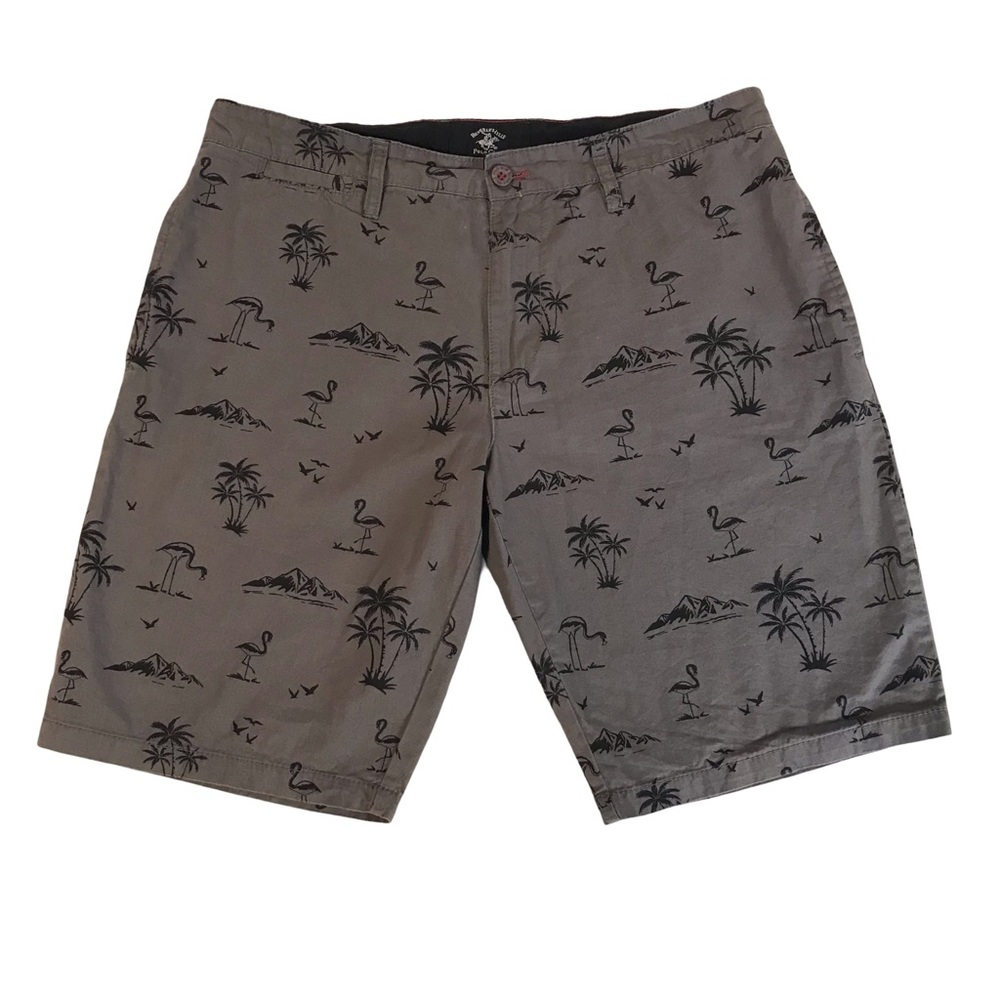 Beverly Hills Polo Club Flat Front Shorts Men’s Size 34 Color Gray Mid Rise .
